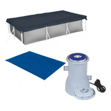 Kit Capa + Forro Para Piscina Retangular 5000l + Filtro 110v