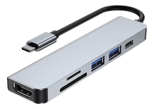 Hub Usb Tipo C 6 En 1 / Hdmi 4k*2k / 2*usb 3.0 / Tipoc / Sd+