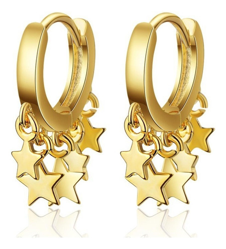 Aretes Aros Estrellas Oro 18 K Y Plata 925