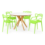 Mesa Jantar Marci Premium Branca 120cm + 4 Cadeiras Allegra Cor Verde