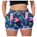 Short Feminino Moda Praia Floral Estampado Estilo Esporte