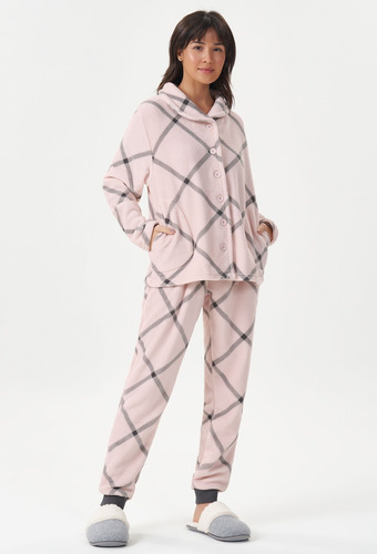 Pijama Manga Longa Com Botões Fleece