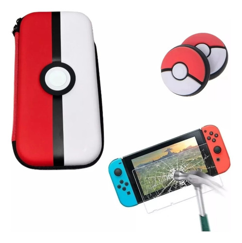 Case Capa Kit Switch Pokemon Pelicula De Vidro 2 Grips 