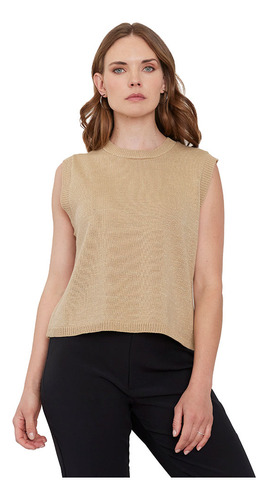 Sweater Mujer Vest Lurex Camel Corona