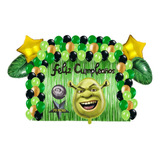 Kit Decoracion Fiesta Cumpleaños Globos Metalicos Shrek 79pz