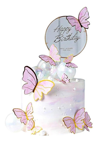 Letrero Para Pastel Topper Cake De Mariposas Cumpleaños 10pz