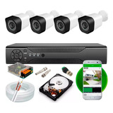 Kit 4 Cameras Segurança Dvr 4 Canais Full Hd Cabo E Hd 500gb