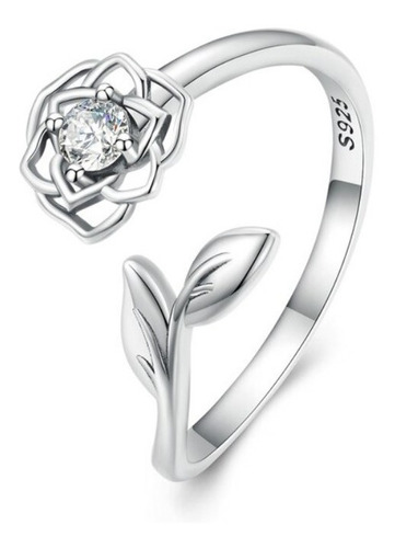 Anillo Elegante Para Mujer Ajustable Flor Rosa En Plata 925