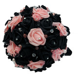 Ramo Novia Xv Año Negro Rosa   Piedras Cristales Grande 25cm