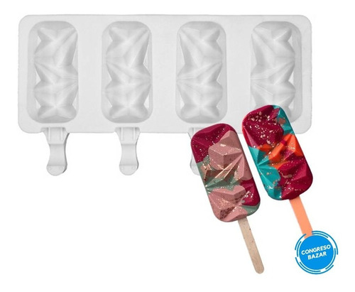 Molde Silicona Paleta De Helado Diamante Chico + 50 Palitos