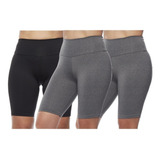 Kit 3 Bermudas Preta Cinza Feminina Ciclista Academia Malha