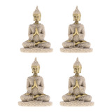 Paquete De 4, Estatua De Buda Asiático, Arenisca, Golden Hom