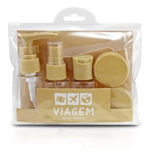 Kit De Frascos Para Viagem Porta Shampoo Mala Mini 7 Peças Cor Bege