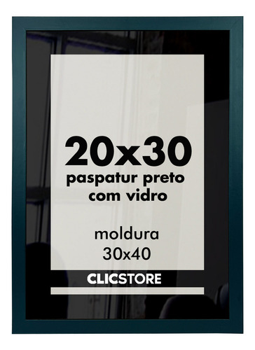 Moldura 20x30 Paspatur Preto Quadro Vidro Porta Retrato Sala