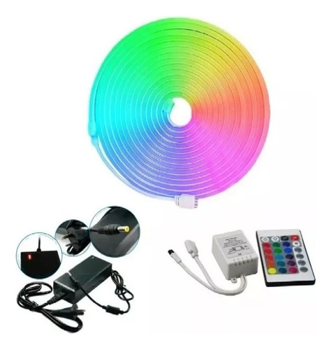 Kit Manguera Tira Led Neon Rgb 5m Control Fuente Exterior