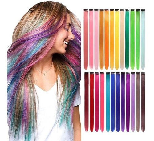 Kit 10 Mecha Cabelo Coloridas Aplique Tic Tac Festa Oferta