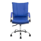 Cadeira De Escritório Show De Cadeiras Desenho Italiano  Azul Com Estofado De Couro Sintético