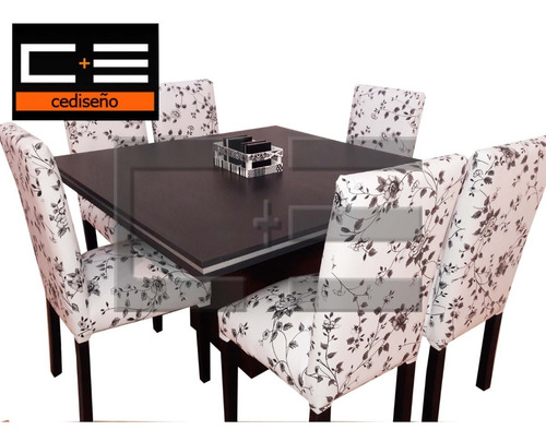 Juego Mesa Comedor Cuadrada Tr 130x130+6 Sillas Eco C/dibujo