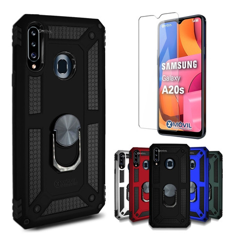 Funda P/ Samsung A20s, Uso Rudo Con Anillo Sujetador + Mica