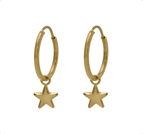 Arracadas Lisa 13mm Oro Puro 10k Con Dije | Aretes Piercing