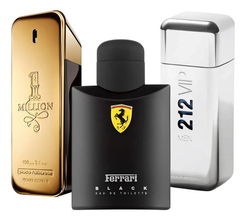 Kit 3 Perfumes Masculinos Intenso Tradicional One Million, Ferrari Black E 212 Vip Men 