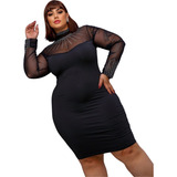 Vestido Balada Plus Size Tubinho Preto Pedra Curto Inverno