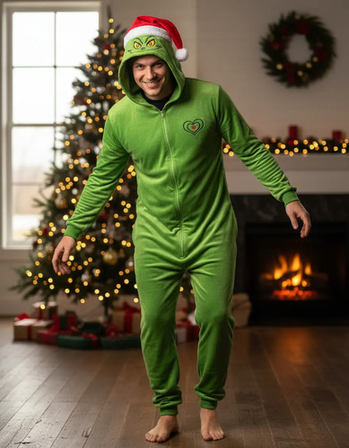 Pijama Mameluco Adulto Grinch Capucha Frío Caricatura