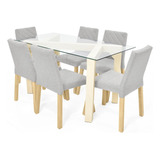 Set Comedor Beirut Miel Con 6 Sillas Cataluña Color Plata