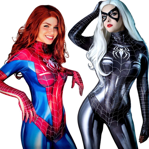 Disfraz Enterizo Spiderman Mujer Araña - Cosplay Body Mono Traje En Lycra Poliester Con Guantes Independientes - Marvel Anime Manga Spandex