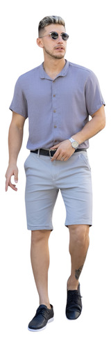 Bermuda Hombre Corte Chino Short Slim Gabardina Elastizada