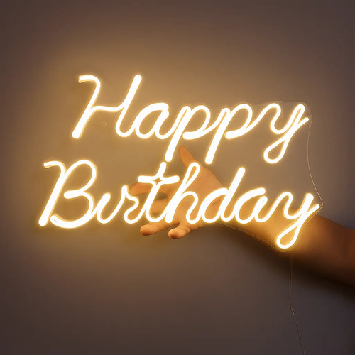Placa Neon Led Happy Birthday Letreiro Festa Aniversário | Frete grátis