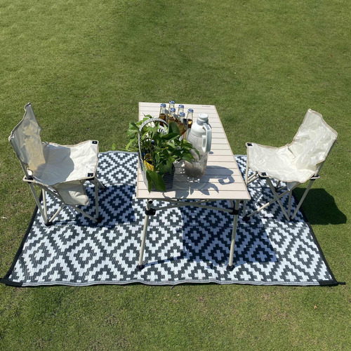 Alfombra H Outdoor Patio Para Acampar, 5 X 8 Pies, Negra Y G