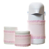 Kit Higiene Potes Garrafa Porcelana Rosa Bebê Infantil Lilás