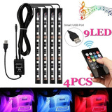 A 4 X 9led Rgb Interior Del Coche Tira De Luz Usb