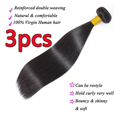 Aplique Cabelo Liso Com Humano Natural Brasileiro 100g 3pcs