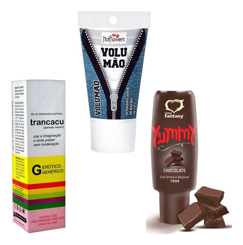 Kit Sexo Excitante Volumão + Trancacu + Gel Sabor Chocolante