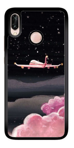 Funda Protector Huawei Avion Rosa Nubes Cielo Noche