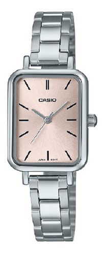 Reloj Casio De Dama Modelo Ltp-v009 Metal Caratula Rosa Color De La Correa Plateado Color Del Bisel Plateado