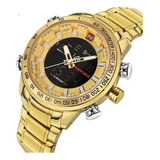 Relógio Masculino Dourado Naviforce 9093 Inox Digital Luxo
