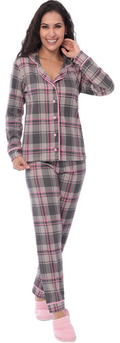 Pijama Feminino De Frio Americano Com Botões Amamentação