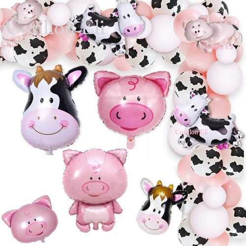 Set Globos Animales Granja Globos Vaca 85 Cm Cerdito 85 Cm