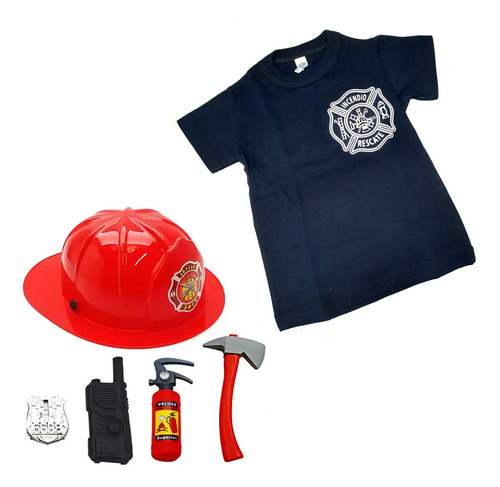 Kit De Bombero Para Niños Remera Y Combo De Juguetes