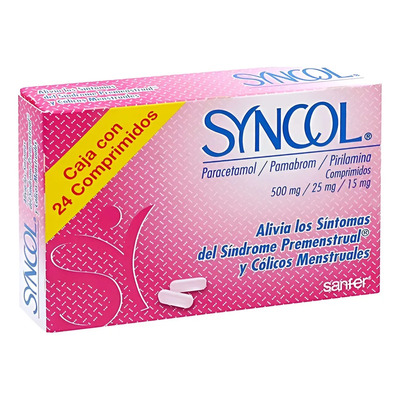 Caja De 24 Comprimido Pamabrom Paracetamol  Pirilamina Syncol | Envío gratis