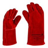 5  Guantes De Carnaza Para Soldar Largo Afelpado Rojos     