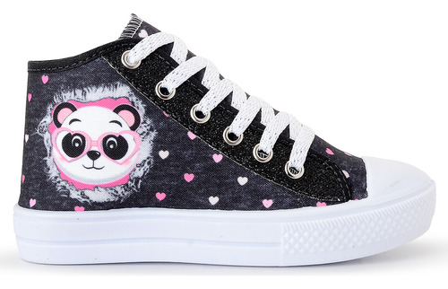 Tênis Infantil Feminino Casual Panda Menina Botinha Glitter