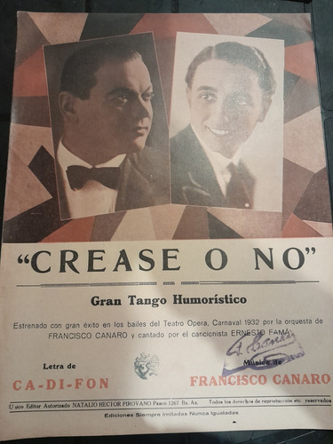 Partitura Crease O No Tango Francisco Canaro Ca Di Fon