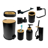 Kit Baño Unico Bambu X 9 Piezas Completo  Premium Negro