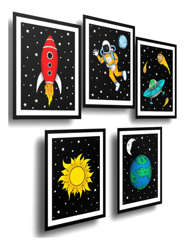 Set De  5 Cuadros Decorativos Modernos De Astronautas