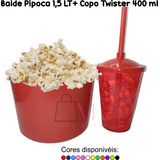 Kit 25 Cinema Baldinho Pipoca 1,5l+copos Fest Twister 400 Ml