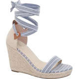 Sandalias Alpargatas Plataforma Con Listones Azul 10cm